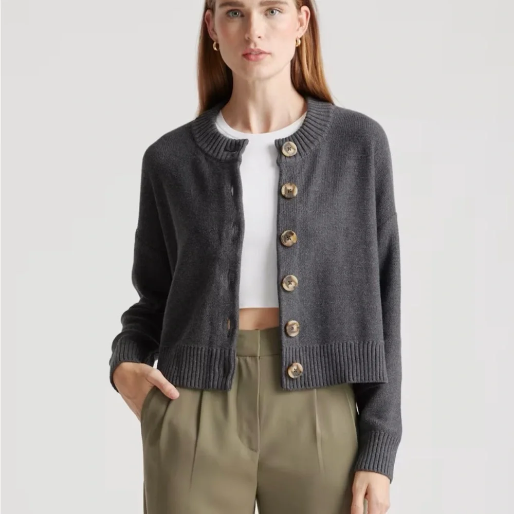 Quince Charcoal Button-Up Cardigan - Picture 1 of 5